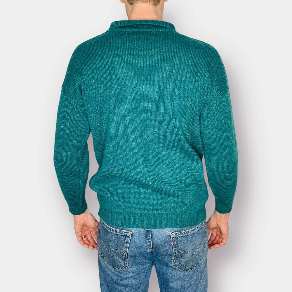 80s Knit Works Teal Lake Mallard Collared Sweater‎